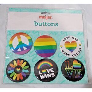 6 Piece Set Pride Buttons PinBacks Rainbow Heart Assorted Designs